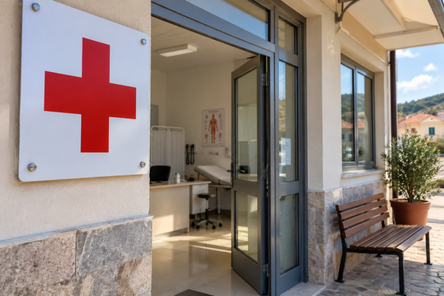 Είσοδος Δημοτικού Ιατρείου σε Ηλιόλουστη Μέρα