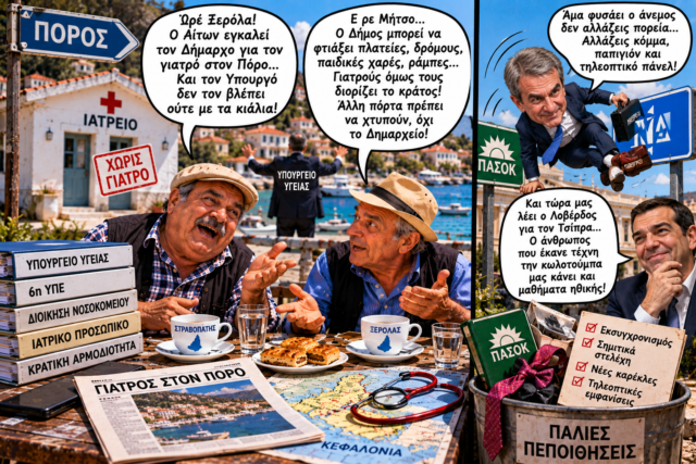 Σατιρική πολιτική κωμωδία στο καφενείο