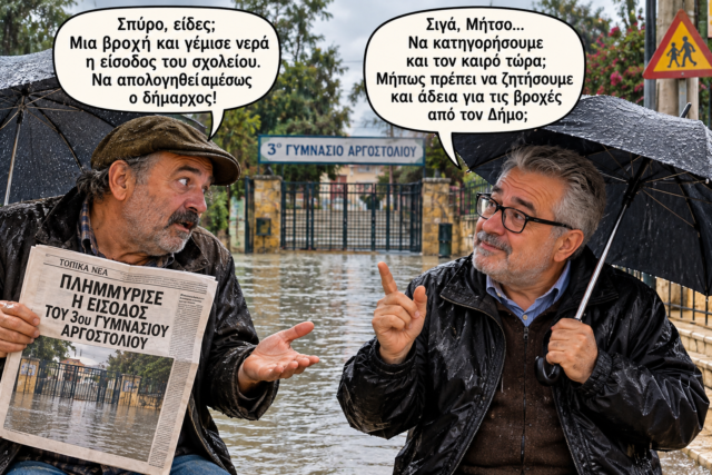 Σατιρικός διάλογος στην πλημμυρισμένη σχολική είσοδο